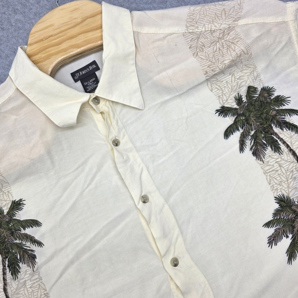 ST JOHNS BAY Men's 3XL Tall 100% Rayon Tropical Palm Tree Floral Hawaiian‎ Shirt